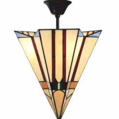 Casa Padrino Art Deco Tiffany Hängeleuchte Bunt / Schwarz H. 93 cm - Tiffany Leuchten