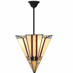 Casa Padrino Art Deco Tiffany Hängeleuchte Bunt / Schwarz H. 93 cm - Tiffany Leuchten