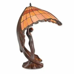 Casa Padrino Art Deco Tiffany Tischleuchte Braun / Orange H. 65 cm - Tiffany Leuchten