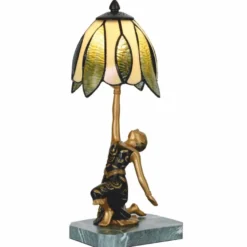 Casa Padrino Art Deco Tiffany Tischleuchte Dame Gold / Schwarz / Grün H. 38 cm