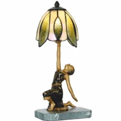 Casa Padrino Art Deco Tiffany Tischleuchte Dame Gold / Schwarz / Grün H. 38 cm