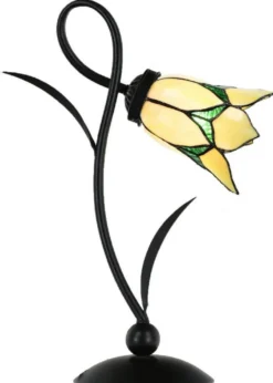 Casa Padrino Art Deco Tiffany Tischleuchte Schwarz / Gelb / Grün H. 40 cm - Tiffany Leuchten