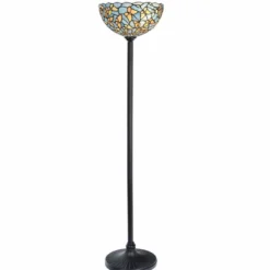 Casa Padrino Art Deco Tiffany Stehleuchte Blau / Gelb / Schwarz H. 147 cm - Tiffany Leuchten