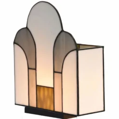 Casa Padrino Art Deco Tiffany Tischleuchte Weiß / Blau-Grau / Grün / Schwarz H. 28,5 cm