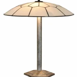 Casa Padrino Art Deco Tiffany Tischleuchte Weiß / Schwarz / Silber H. 48 cm - Tiffany Leuchten