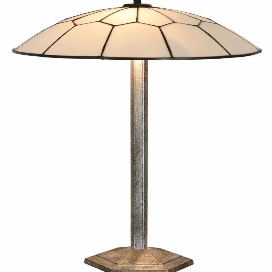 Casa Padrino Art Deco Tiffany Tischleuchte Weiß / Schwarz / Silber H. 48 cm - Tiffany Leuchten