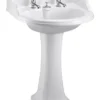 Casa Padrino Art Deco Waschbecken mit 2 Hahnlöchern - Porzellan Waschbecken in Weiß, 65 x 57,5 x 92 cm