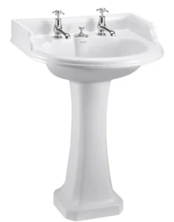 Casa Padrino Art Deco Waschbecken mit 2 Hahnlöchern - Porzellan Waschbecken in Weiß, 65 x 57,5 x 92 cm