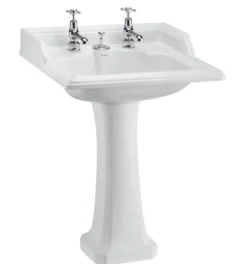 Casa Padrino Art Deco Waschbecken mit 2 Hahnlöchern - Luxuriöses Porzellan Waschbecken in Weiß, 65 x 57,5 x 92 cm