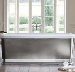 Casa Padrino Badewanne freistehend rechteckig 1800mm BLon Silber - Freistehende Retro Antik Badewanne