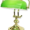 Casa Padrino Banker Schreibtischleuchte Gold / Grün 27 x 19 x H. 37,3 cm - Messing Tischleuchte mit Glas Lampenschirm - Banker Lampe