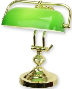 Casa Padrino Banker Schreibtischleuchte Gold / Grün 27 x 19 x H. 37,3 cm - Messing Tischleuchte mit Glas Lampenschirm - Banker Lampe
