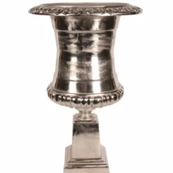 Casa Padrino Barock Aluminium Blumentopf Silber H. 71 cm - Barock Deko Accessoires