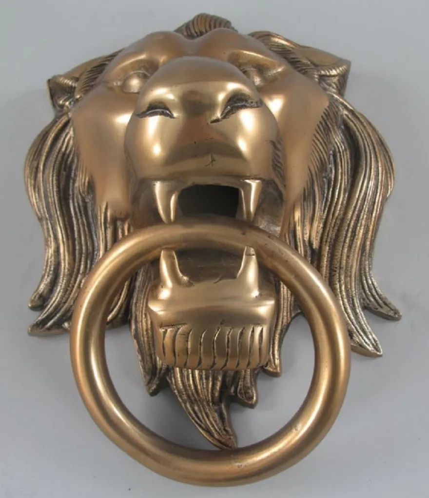 Casa Padrino Barock Aluminium Türklopfer Löwe Bronze H. 40 cm - Barock Deko Accessoires