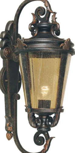 Casa Padrino Barock Außenwandleuchte Antik Schwarz / Bronze / Bernsteinfarben 30 x 35 x H. 69 cm - Nostalgische Balkon Garten Terrassen Außenleuchte - Nostalgische Außenleuchten