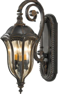 Casa Padrino Barock Außenwandleuchte Braun / Bronze / Gold 24,1 x 35,6 x H. 57,8 cm - Elegante Balkon Garten Terrassen Außenleuchte - Außenbeleuchtung im Barockstil