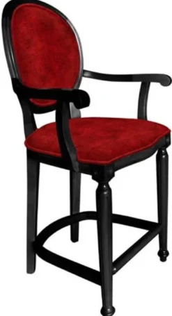 Casa Padrino Barock Barstuhl mit Armlehnen Bordeauxrot / Schwarz - Handgefertigter Antik Stil Barhocker - Barock Barmöbel