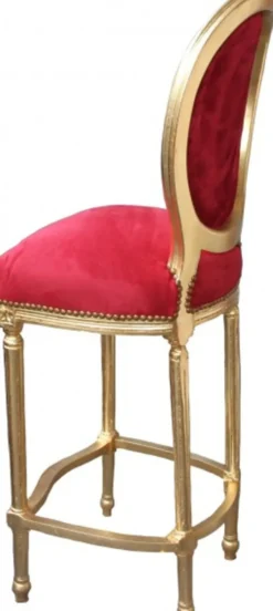 Casa Padrino Barock Bar Stuhl Bordeaux Rot / Gold - Hochstuhl Barstuhl Barhocker - Club Möbel