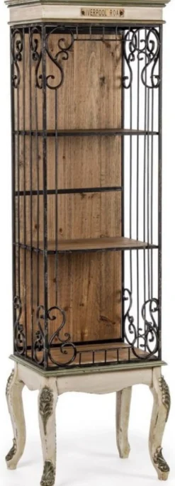 Casa Padrino Barock Bücherschrank Creme / Braun 46,2 x 33 x H. 159,5 cm - Barock Schrank - Barock Regalschrank - Barock Wohnzimmer Möbel - Barock Büro Möbel - Barock Einrichtung