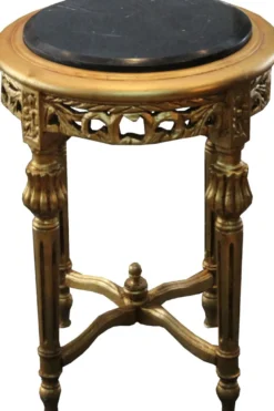 Casa Padrino Barock Beistelltisch Rund Gold / Schwarz mit Marmorplatte 37 cm x H. 53 cm Antik Stil