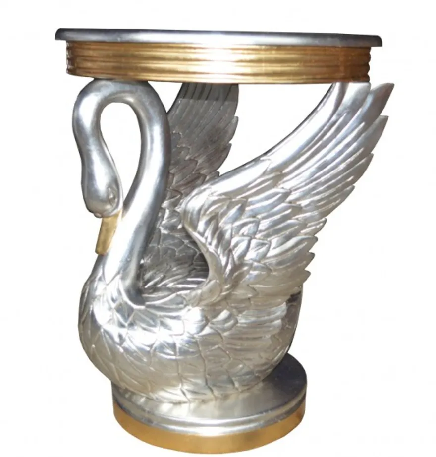 Casa Padrino Barock Beistelltisch Schwan - Silber / Gold - 50 x 50 x H. 75 cm - Luxus Nachttisch Konsole