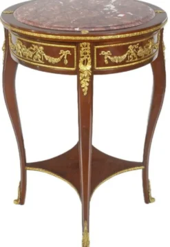 Casa Padrino Barock Beistelltisch mit Marmorplatte Braun / Gold / Rot Ø 45 x H. 75 cm - Runder Tisch im Barockstil - Barock Möbel