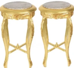 Casa Padrino Barock Beistelltisch mit cremefarbener Marmorplatte Rund Gold 50 x 35 cm Antik Stil