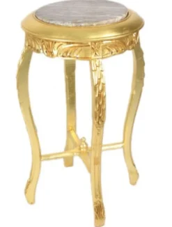 Casa Padrino Barock Beistelltisch mit cremefarbener Marmorplatte Rund Gold 50 x 35 cm Antik Stil