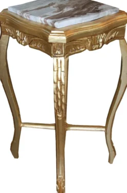 Casa Padrino Barock Beistelltisch Eckig Gold mit Marmorplatte 40 x 40 x H 72.5 cm Antik Stil - Telefon Blumen Tisch
