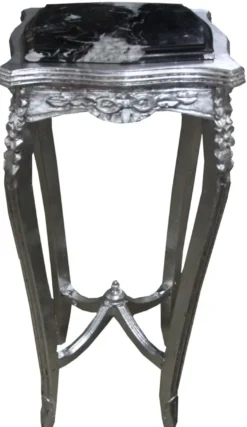 Casa Padrino Barock Beistelltisch mit schwarzer Marmorplatte Silber 87 x 37 cm Antik Stil - Telefon Blumen Tisch