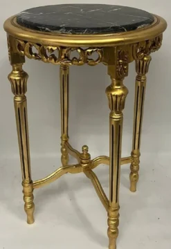 Casa Padrino Barock Beistelltisch Gold / Schwarz - Handgefertigter Antik Stil Massivholz Tisch mit Marmorplatte - Wohnzimmer Möbel im Barockstil - Antik Stil Möbel - Barock Möbel
