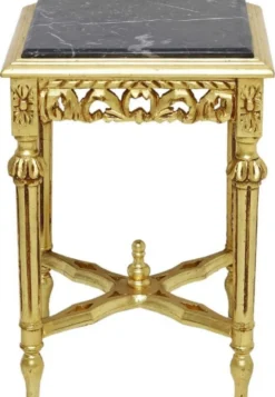 Casa Padrino Barock Beistelltisch Gold / Schwarz - Prunkvoller Massivholz Tisch mit Marmorplatte - Barock Wohnzimmer Möbel