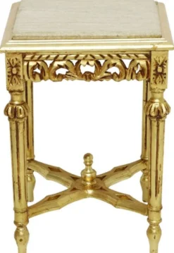 Casa Padrino Barock Beistelltisch Gold / Cremefarben - Prunkvoller Massivholz Tisch mit Marmorplatte - Barock Wohnzimmer Möbel