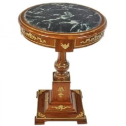 Casa Padrino Barock Beistelltisch Empire Stil, Mahagoni Holz mit Marmorplatte und Gold Applikationen, H 80 x 55 cm