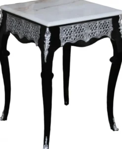 Casa Padrino Barock Beistelltisch, edler Design Tisch in Schwarz, Weiss und Silber, 80 cm Höhe, 55 cm Breite