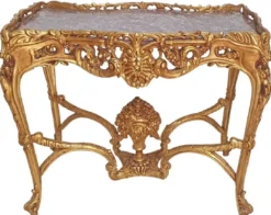 Casa Padrino Barock Beistelltisch Gold / Grau - Rechteckiger Antik Stil Tisch mit Marmorplatte - Wohnzimmer Möbel im Barockstil - Antik Stil Möbel - Barock Möbel