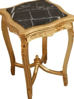 Casa Padrino Barock Beistelltisch mit Marmorplatte quadratisch Gold Schwarz 60 x 42 cm - Antik Stil Prunkmöbel
