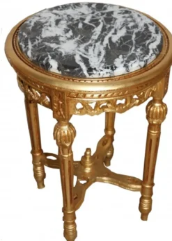 Casa Padrino Barock Beistelltisch Rund Gold 53 x 38 cm Antik Stil - Exklusiver Beistelltisch aus Holz und Marmor