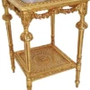 Casa Padrino Barock Beistelltisch Gold / Grau - Prunkvoller Antik Stil Massivholz Tisch mit Marmorplatte - Wohnzimmer Möbel im Barockstil - Barock Möbel