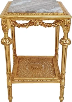 Casa Padrino Barock Beistelltisch Gold / Grau - Prunkvoller Antik Stil Massivholz Tisch mit Marmorplatte - Wohnzimmer Möbel im Barockstil - Barock Möbel
