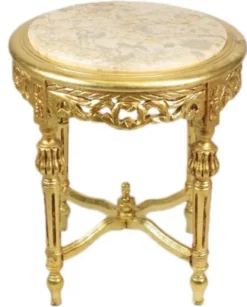 Casa Padrino Barock Beistelltisch mit cremefarbener Marmorplatte Rund Gold 50 x 45 cm Antik Stil