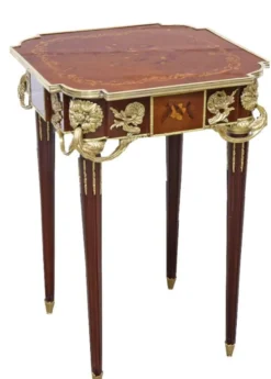 Casa Padrino Barock Beistelltisch Mahagoni Intarsien / Gold H75 x 50 cm - Ludwig XVI Antik Stil Tisch - Möbel