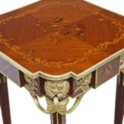 Casa Padrino Barock Beistelltisch Mahagoni Intarsien / Gold H75 x 50 cm - Ludwig XVI Antik Stil Tisch - Möbel