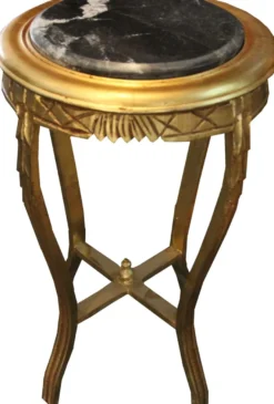 Casa Padrino Barock Beistelltisch Rund Gold / Schwarz mit Marmorplatte 40 cm x H. 68 cm Antik Stil