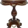Casa Padrino Barock Beistelltisch Dunkelbraun / Messing / Creme - Antik Stil Massivholz Tisch mit runder Marmorplatte - Barock Wohnzimmer Möbel