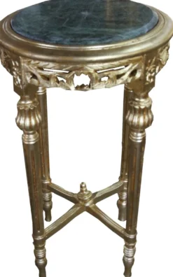 Casa Padrino Barock Beistelltisch Rund Gold mit Grüne Marmorplatte 37 cm x H. 70 cm Antik Stil - Massivholz