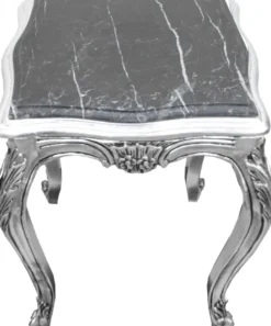 Casa Padrino Barock Beistelltisch Silber mit schwarzer Marmorplatte 52 x 52 x H. 65 cm - Barockmöbel Beistell Tisch