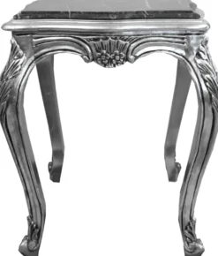 Casa Padrino Barock Beistelltisch Silber mit schwarzer Marmorplatte 52 x 52 x H. 65 cm - Barockmöbel Beistell Tisch