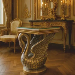 Casa Padrino Barock Beistelltisch Schwan mit Glasplatte Silber / Gold H. 78 cm - Barock Interior