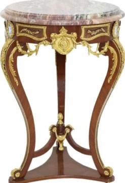 Casa Padrino Barock Beistelltisch Braun / Gold / Rot Ø 55 x H. 78 cm - Runder Massivholz Tisch im Barockstil - Barock Wohnzimmer Möbel